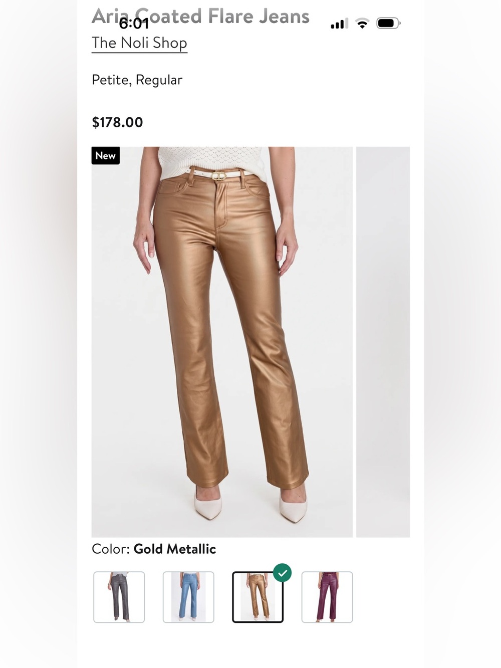 The Noli Shop Aria Women’s Gold Coated Flare Jeans size 27 Petite